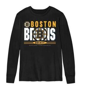 NHL Boston Bruins Long Sleeve Graphic Tee Black New Boys Size L 12/14